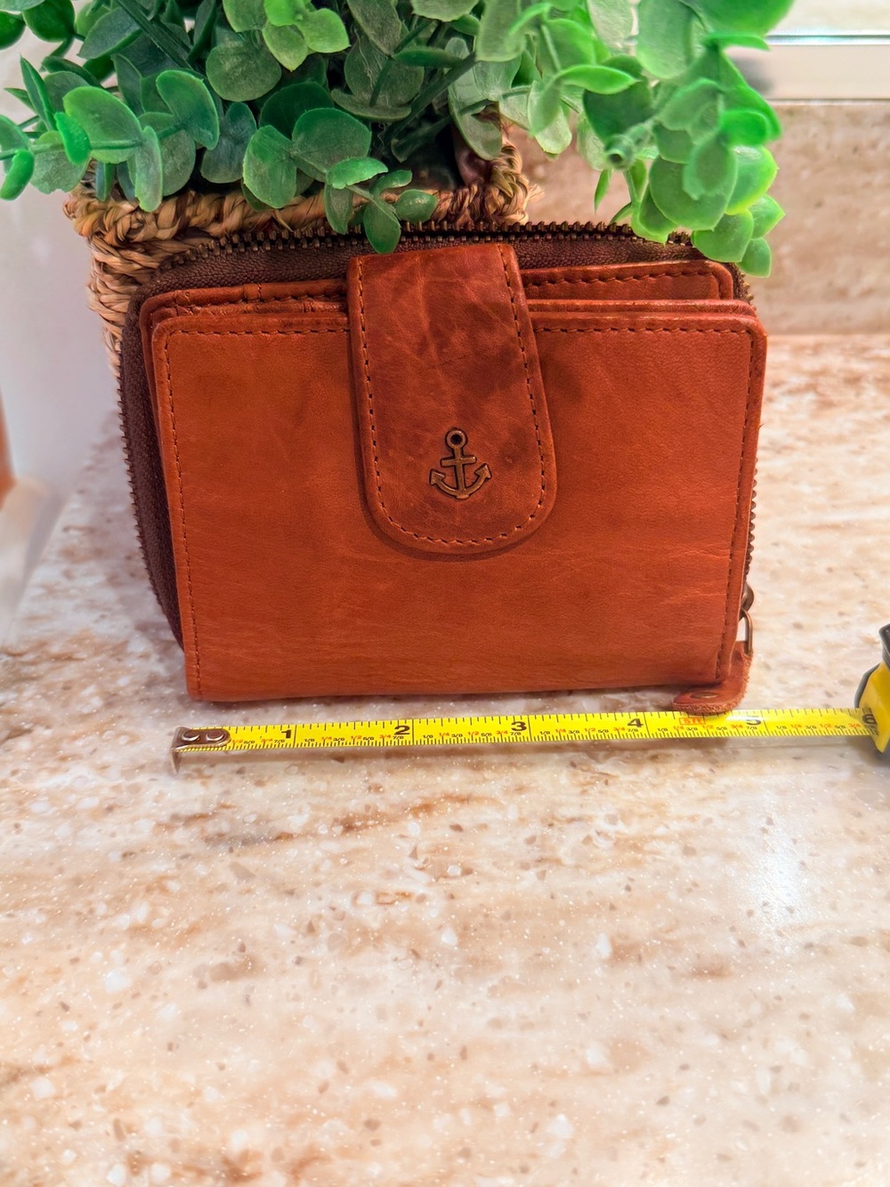 Women’s Leather Wallet with Anchor Accent in Brown